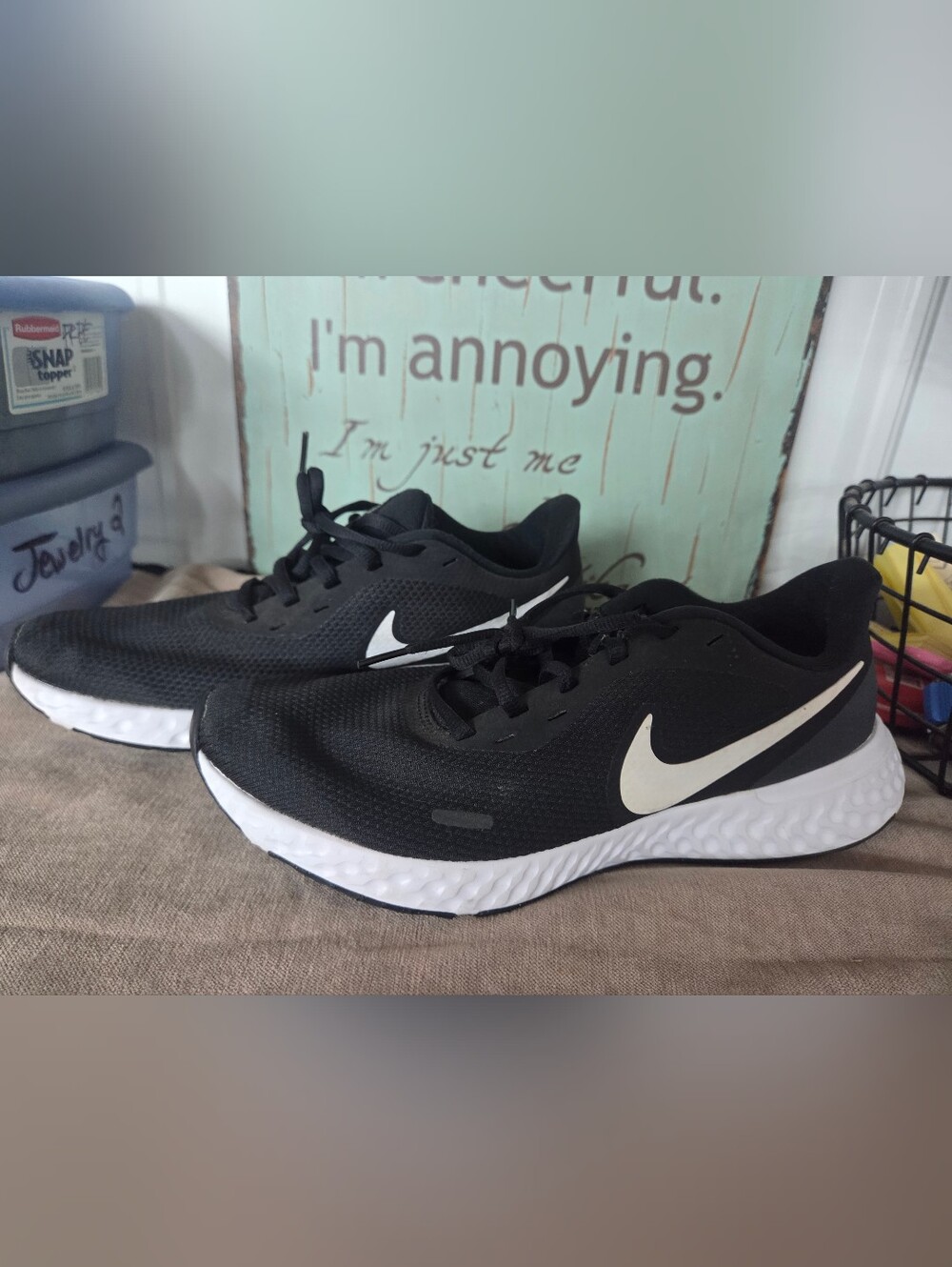 Nike Revolution Womans Black and White Mesh Sneakers 10.5